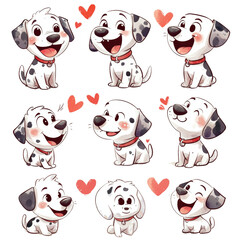 Cute cartoon puppies expressing love and happiness with playful, joyful poses