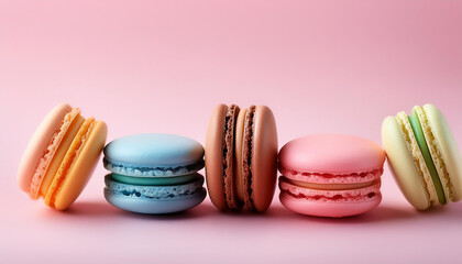 colorful macaroons isolated on pink background