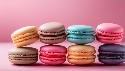 colorful macaroons isolated on pink background