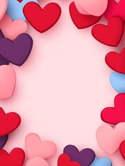 Colorful Hearts Arranged on Soft Background - A vibrant collection of heart shapes in various colors surrounding a soft pink background symbolizing love joy affection connection warmth