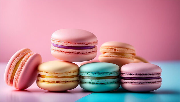 colorful macaroons isolated on pink background