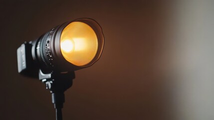 Close-up of a camera flash isolated on a white surface, ideal for promoting photography lighting gear.