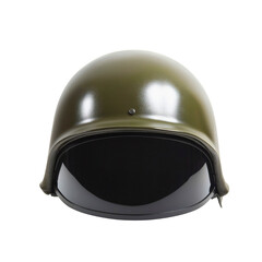 Fototapeta premium Vintage American Soldier in Combat Helmet Isolated on Green and White Background