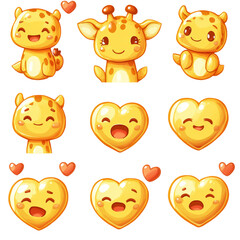 Naklejka premium Cute Cartoon Giraffe Characters with Happy Hearts and Cheerful Expressions