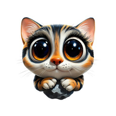 Obraz premium Adorable Cartoon Kitten with Big Eyes Holding a Rock