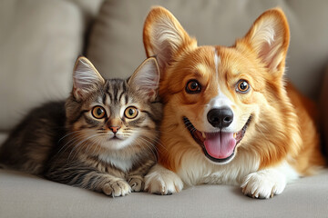 portrai of a cat and a dog
