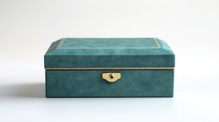A single handcrafted jewelry box isolated on a white surface, great for luxury gift promotions.