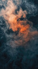 Fototapeta premium Dramatic abstract background with swirling dark orange smoke on a black backdrop. A mysterious, fiery, and atmospheric composition, ideal for fantasy, cinematic, and creative projects. Vertical banner