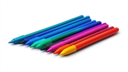 Fototapeta premium Isolated image of a set of colored markers on a clean white surface, perfect for school supplies promotions.