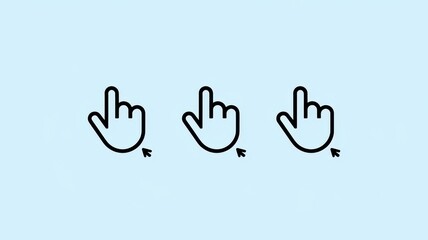 Obraz premium Three hand icons illustrating different gestures against a light blue background, emphasizing digital communication and interaction.