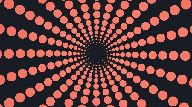 A mesmerizing array of coral-colored dots radiating outward against a black background, creating a captivating sense of depth and motion.