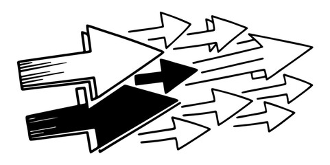 Abstract black and white direction arrow line different arrow icon collection design white background.