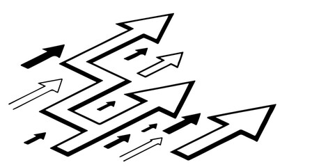 Abstract black and white direction arrow line different arrow icon collection design white background.