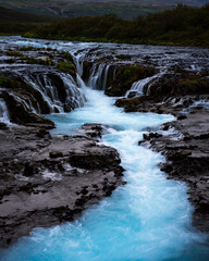 The many waterfalls of Bruarfoss in the Highlands of Iceland