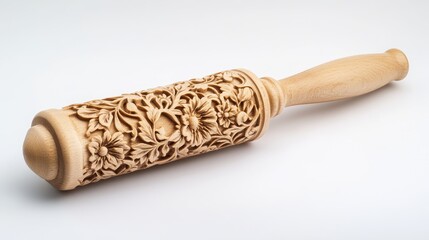 A single rolling pin isolated on a white background, great for promoting baking tools.