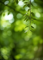 Obraz premium A tranquil green background featuring soft bokeh and delicate leaves perfect for nature-inspired designs and serene atmospheres bokeh green bokeh green abstract background light bright blur pattern