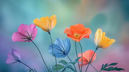 Colorful flowers blooming in a soft pastel background showcasing nature's beauty in spring