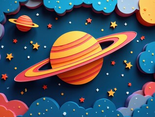 Paper-Cut Ringed Planet in a Cosmic Galaxy