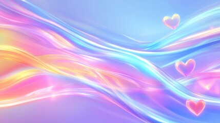 Obraz premium Dreamy Pastel Heartscape Abstract Background of Fluid Colors - A colorful abstract design featuring flowing pastel waves and heart shapes, symbolizing love, joy, emotion, connection, and romance.