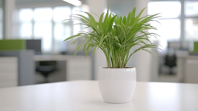 Office plant on table, modern workplace background