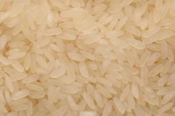 Long grain white rice close-up shows texture and shape in natural light