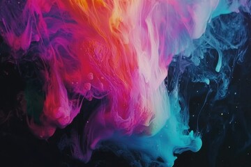 Obraz premium Swirling colorful smoke in shades of pink, blue, and orange on a dark background.