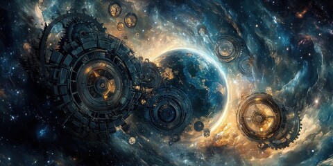 Fototapeta premium Celestial Clockwork Orbits a Vibrant Planet