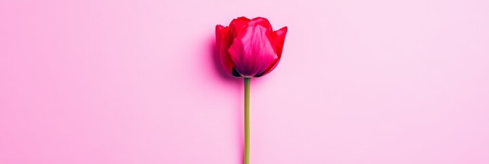 Elegant Pink Tulip Bud on Pink Background - A beautiful pink tulip bud symbolizes love, grace, purity, elegance, and beauty against a soft pink backdrop.