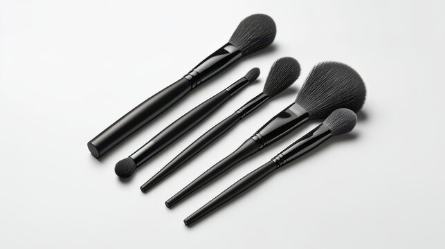 Isolated image of a set of makeup brushes on a clean white surface, great for cosmetic product marketing.