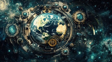 Earth Encased Within A Celestial Mechanical Construct