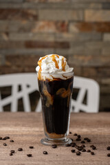 Affogato coffee in a tall glass