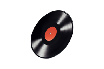 Angled view of a vinyl record against transparent background