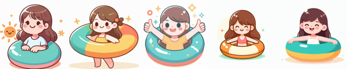 vector of a children wearing a summer life vest