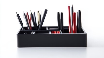 Isolated image of a desk organizer on a clean white surface, ideal for promoting office accessories.