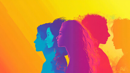 Colorful silhouettes of teenagers for an International Youth Day banner using generative AI.