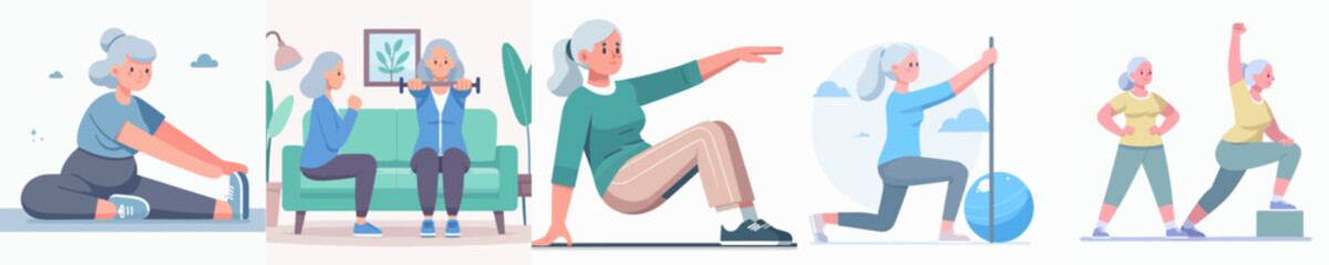 set vector grandma exercising
