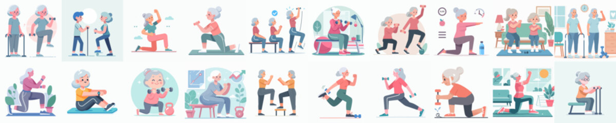 set vector grandma exercising