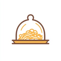 Fototapeta premium Isolated plate with noodles and dome cover. Food service, restaurant presentation