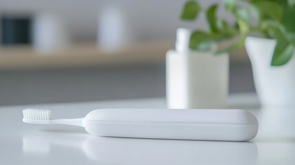 Close-up of a travel toothbrush case isolated on a white surface, ideal for promoting travel hygiene products.
