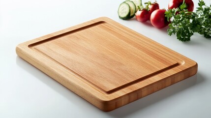 Isolated image of a kitchen cutting board on a white surface, perfect for food preparation product promotions.