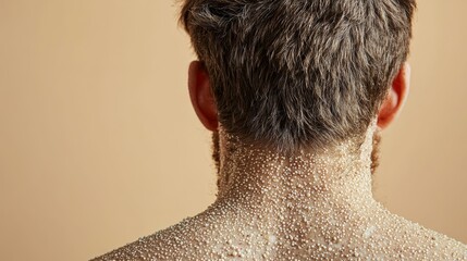 Close-up View of a Person's Back with Eczema Patches Surrounded by a Neutral Tone