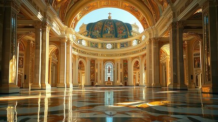 Obraz premium A grand interior of a beautifully designed dome structure with ornate details.