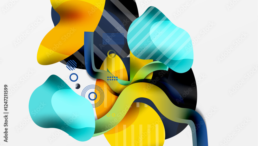 Poster abstract background - lines circles and liquid shapes