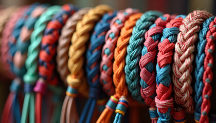 Colorful friendship bracelets, symbolizing unity and support, ideal for campaigns and blogs