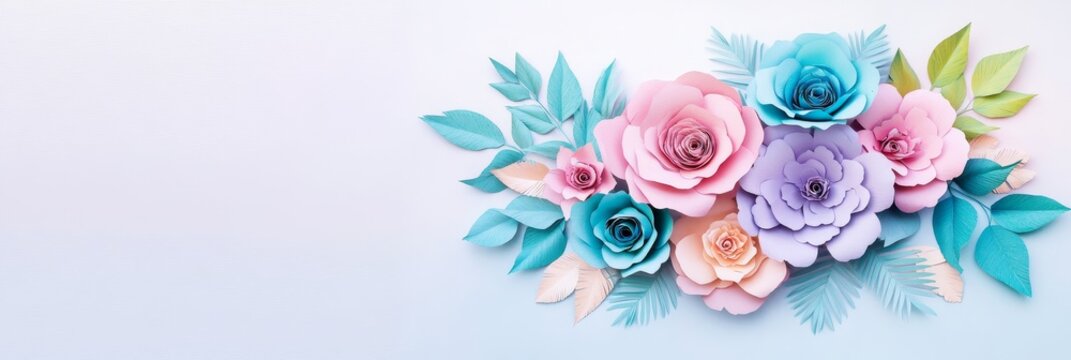 Intricate Paper Flowers and Foliage Arrangement - This vibrant arrangement features delicate paper flowers and lush foliage symbolizing beauty, creativity, elegance, art, and nature.