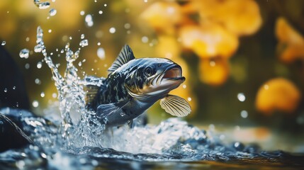 The fish jumping in the ponds water to get food