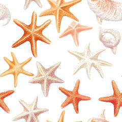 Seamless pattern of colorful starfish bringing a cheerful ocean vibe