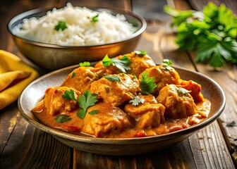 Tilt-Shift Chicken Curry and Rice, Delicious Food Photography, Gourmet Cuisine,  Eye-Catching Dish