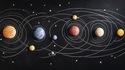 Hand-drawn Planetary Orbits on Blackboard