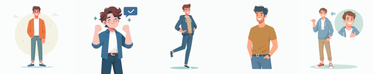 vector collection of young men standing in casual clothes